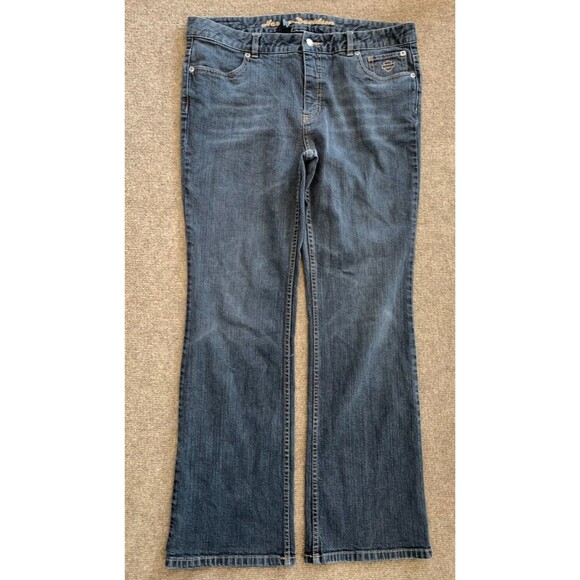 Harley Davidson Bootcut Jeans Womens 14 Mid Rise Faded Black Comfort Denim - Picture 1 of 7